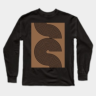 Zen Brown Retro Mid Century Line Pattern Long Sleeve T-Shirt